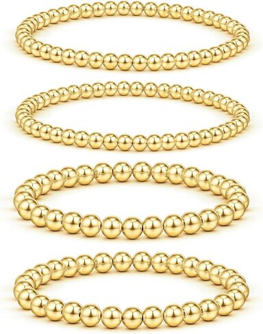 Gold Beaded Stackable Bracelets for Women 14K Gold Plated Bead Ball Bracelet Stretch Handmade Cute Round Beads Dainty Bracelet for Teen Girls in Saudi Arabia