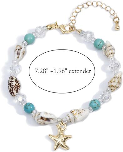 أساور للفتيات في سن المراهقة الصيف بوهو أساور للنساء شل سوار البوهيمي نجم البحر سوار خمر الفيروز سوار الصيف الشاطئ مجوهرات هدايا الطرف تفضل للمراهقين أساسيات الصيف لطيف in Kuwait