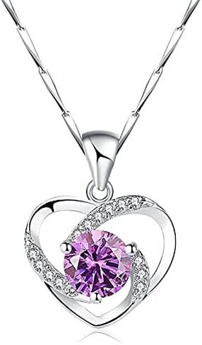 Women's Heart Pendant Necklace - 925 Sterling Silver with 18K White Gold Heart Pendant and Zirconia Stones. Perfect birthday, Mother's Day or gift for wife girlfriend and girls. (D13purple diamond) in Saudi Arabia