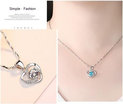 Women's Heart Pendant Necklace - 925 Sterling Silver with 18K White Gold Heart Pendant and Zirconia Stones. Perfect birthday, Mother's Day or gift for wife girlfriend and girls. (D13purple diamond) in Saudi Arabia