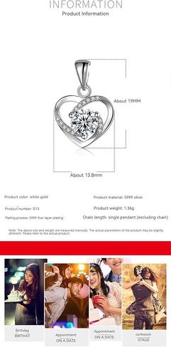 Women's Heart Pendant Necklace - 925 Sterling Silver with 18K White Gold Heart Pendant and Zirconia Stones. Perfect birthday, Mother's Day or gift for wife girlfriend and girls. (D13purple diamond) in Saudi Arabia