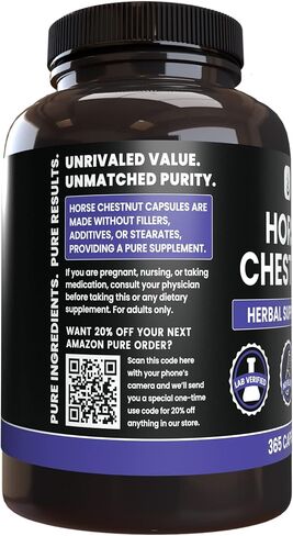 PURE ORIGINAL INGREDIENTS Horse Chestnut (100 Capsules) Always Pure, No Additives Or Fillers, Lab Verified in Saudi Arabia