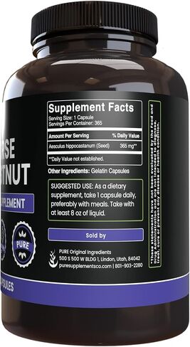 PURE ORIGINAL INGREDIENTS Horse Chestnut (100 Capsules) Always Pure, No Additives Or Fillers, Lab Verified in Saudi Arabia