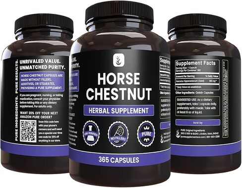 PURE ORIGINAL INGREDIENTS Horse Chestnut (100 Capsules) Always Pure, No Additives Or Fillers, Lab Verified in Saudi Arabia
