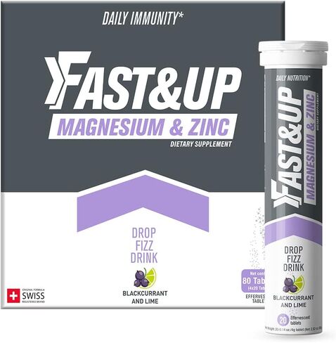 Fast&Up Magnesium - 300mg Magnesium & 10mg Zinc - Tasty Blackcurrant & Lime Flavour - 20 Effervescent Tablets in Saudi Arabia