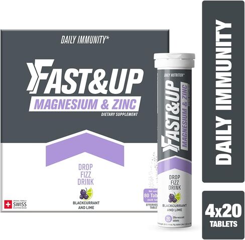 Fast&Up Magnesium - 300mg Magnesium & 10mg Zinc - Tasty Blackcurrant & Lime Flavour - 20 Effervescent Tablets in Saudi Arabia