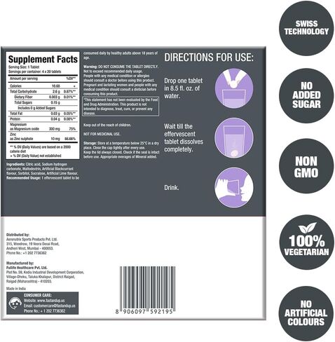 Fast&Up Magnesium - 300mg Magnesium & 10mg Zinc - Tasty Blackcurrant & Lime Flavour - 20 Effervescent Tablets in Saudi Arabia