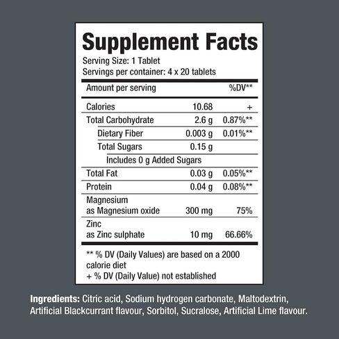 Fast&Up Magnesium - 300mg Magnesium & 10mg Zinc - Tasty Blackcurrant & Lime Flavour - 20 Effervescent Tablets in Saudi Arabia