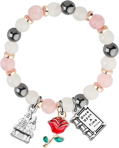 WSNANG Belle Rose Pendant Bracelet Rose Flower Bracelet Fairytale Jewelry Belle Rose Inspired Gift Princess Belle Bracelet Princess Gift in Saudi Arabia
