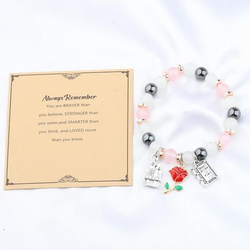 WSNANG Belle Rose Pendant Bracelet Rose Flower Bracelet Fairytale Jewelry Belle Rose Inspired Gift Princess Belle Bracelet Princess Gift in Saudi Arabia