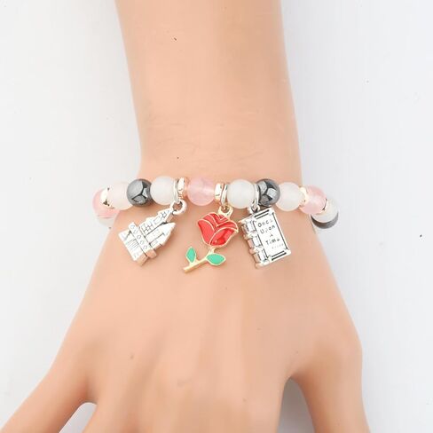 WSNANG Belle Rose Pendant Bracelet Rose Flower Bracelet Fairytale Jewelry Belle Rose Inspired Gift Princess Belle Bracelet Princess Gift in Saudi Arabia