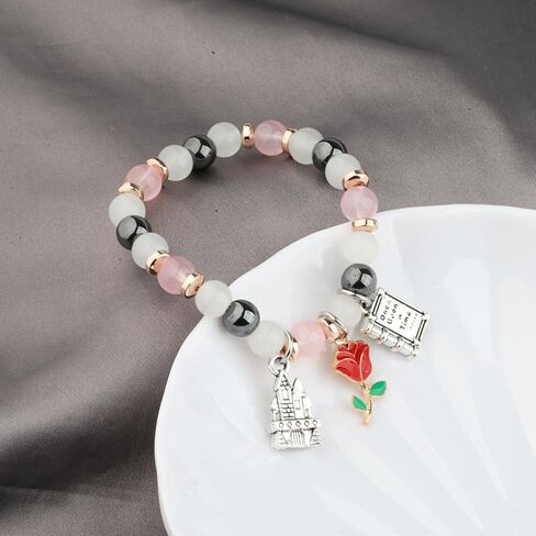 WSNANG Belle Rose Pendant Bracelet Rose Flower Bracelet Fairytale Jewelry Belle Rose Inspired Gift Princess Belle Bracelet Princess Gift in Saudi Arabia