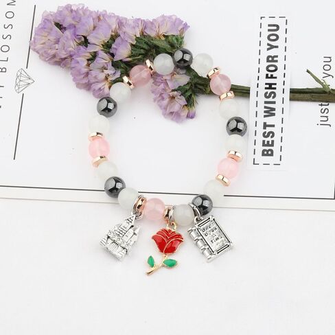 WSNANG Belle Rose Pendant Bracelet Rose Flower Bracelet Fairytale Jewelry Belle Rose Inspired Gift Princess Belle Bracelet Princess Gift in Saudi Arabia
