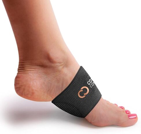 دعم قوس نحاسي كبير الحجم من النحاس المضغوط - 2 أكمام دعامة للعناية بالقدم لتخفيف الألم لالتهاب اللفافة الأخمصية، نتوءات الكعب - أقدام أوسع وأكبر - أقواس مسطحة وساقطة، قوس عالٍ - مقاس واحد إضافي - زوج واحد - أسود in Kuwait