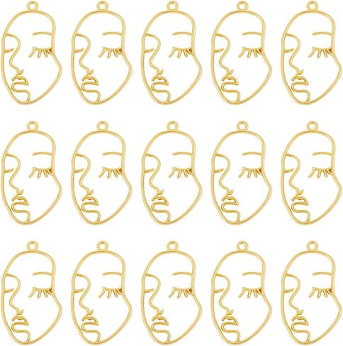 Craftdady Abstract Face Open Bezel Pendants Human Open Back Bezel Pendants Golden Blank Hollow Frame Profile Head Geometric Dangle Charms for UV Resin Press Flower Necklace Jewelry Making in Saudi Arabia