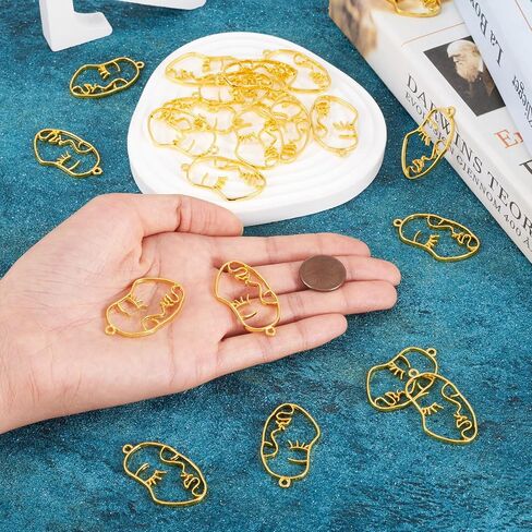 Craftdady Abstract Face Open Bezel Pendants Human Open Back Bezel Pendants Golden Blank Hollow Frame Profile Head Geometric Dangle Charms for UV Resin Press Flower Necklace Jewelry Making in Saudi Arabia
