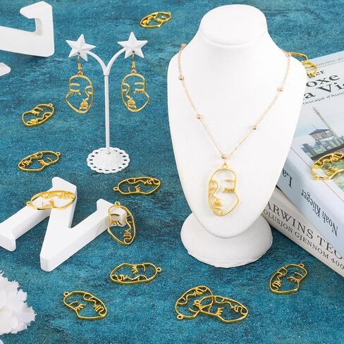 Craftdady Abstract Face Open Bezel Pendants Human Open Back Bezel Pendants Golden Blank Hollow Frame Profile Head Geometric Dangle Charms for UV Resin Press Flower Necklace Jewelry Making in Saudi Arabia