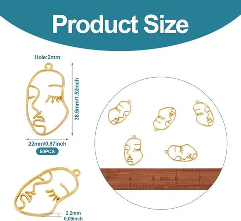Craftdady Abstract Face Open Bezel Pendants Human Open Back Bezel Pendants Golden Blank Hollow Frame Profile Head Geometric Dangle Charms for UV Resin Press Flower Necklace Jewelry Making in Saudi Arabia