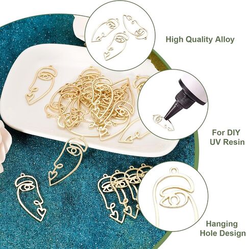 Craftdady Abstract Face Open Bezel Pendants Human Open Back Bezel Pendants Golden Blank Hollow Frame Profile Head Geometric Dangle Charms for UV Resin Press Flower Necklace Jewelry Making in Saudi Arabia