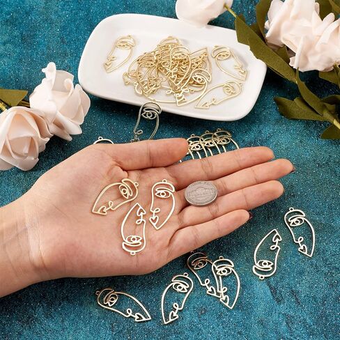 Craftdady Abstract Face Open Bezel Pendants Human Open Back Bezel Pendants Golden Blank Hollow Frame Profile Head Geometric Dangle Charms for UV Resin Press Flower Necklace Jewelry Making in Saudi Arabia