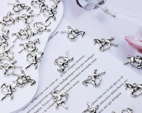 Small Metal Horse Charms Vintage Running Horse Beads for Pendant Earring Bracelet Necklace Keychain Bookmark Jewelry Making Themed Gift Handmade Craft Project, 50PCS in Saudi Arabia
