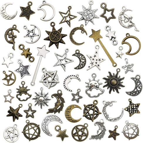 Sailanzi 75 قطعة من سحر الشمس والقمر السماوي المختلط بالجملة بالجملة الكثير من المعلقات المصنوعة من سبائك الفضة والبرونز العتيقة لقلادة DIY وأساور ونتائج صنع المجوهرات SM206 in Kuwait