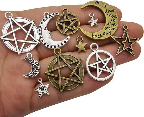 Sailanzi 75 قطعة من سحر الشمس والقمر السماوي المختلط بالجملة بالجملة الكثير من المعلقات المصنوعة من سبائك الفضة والبرونز العتيقة لقلادة DIY وأساور ونتائج صنع المجوهرات SM206 in Kuwait