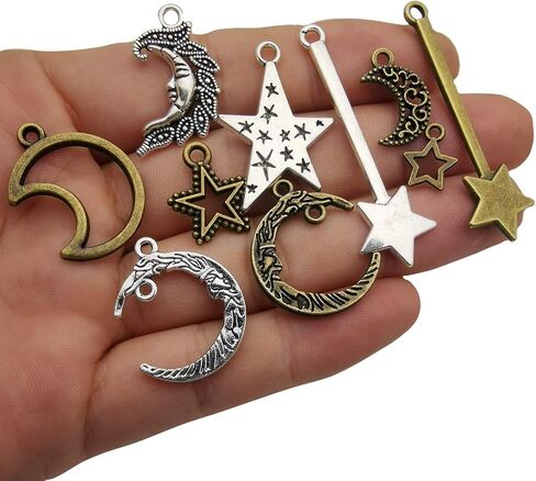 Sailanzi 75 قطعة من سحر الشمس والقمر السماوي المختلط بالجملة بالجملة الكثير من المعلقات المصنوعة من سبائك الفضة والبرونز العتيقة لقلادة DIY وأساور ونتائج صنع المجوهرات SM206 in Kuwait