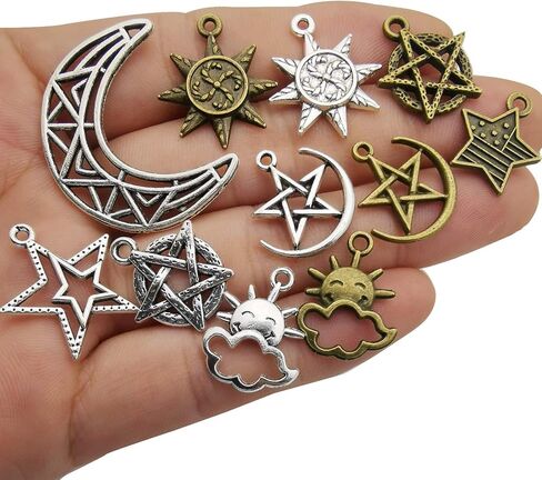 Sailanzi 75 قطعة من سحر الشمس والقمر السماوي المختلط بالجملة بالجملة الكثير من المعلقات المصنوعة من سبائك الفضة والبرونز العتيقة لقلادة DIY وأساور ونتائج صنع المجوهرات SM206 in Kuwait