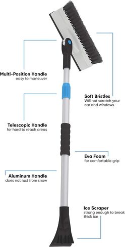 Extendable Snow Brush with Squeegee & Ice Scraper - Eva Foam Comfort Grip on Aluminum Handle, T-Shape Telescopic Auto Ice Scraper and Snow Brush - Car Truck SUV Windshield in Saudi Arabia