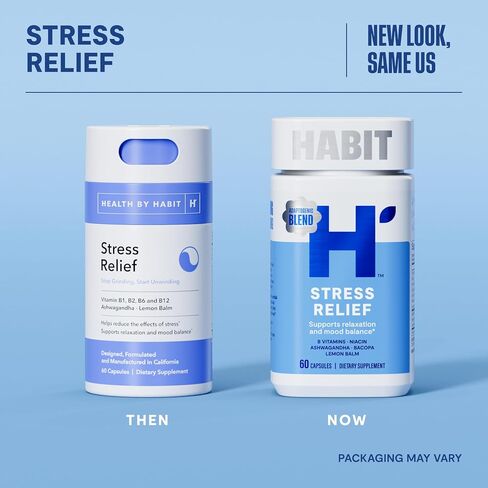 HABIT Stress Relief Supplement 2 Pack (120 Capsules) - New Look, Supports Relaxation & Mood Balance, Vitamin B, Adaptogens, Lemon Balm, Calming, Vegan, Non-GMO in Saudi Arabia