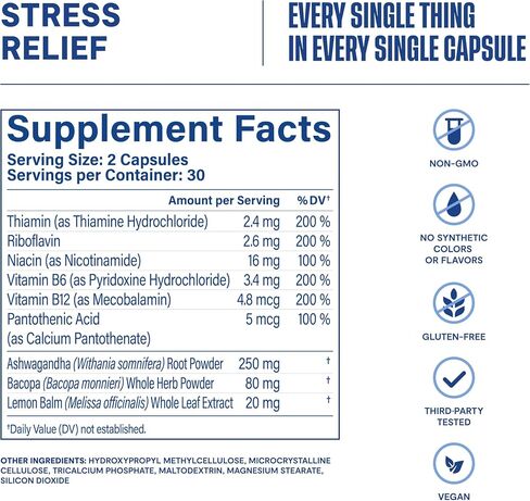 HABIT Stress Relief Supplement 2 Pack (120 Capsules) - New Look, Supports Relaxation & Mood Balance, Vitamin B, Adaptogens, Lemon Balm, Calming, Vegan, Non-GMO in Saudi Arabia