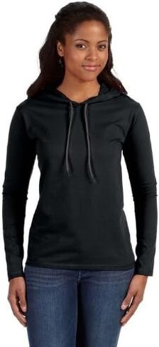 تي شيرت Anvil 887L للسيدات خفيف الوزن بأكمام طويلة وغطاء للرأس من القطن in Kuwait