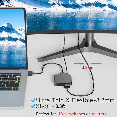 Ultra Thin HDMI Cables, 4K HDMI to HDMI Cable 3.3FT/1M 2 Pack, High-Speed 18Gbps HDMI Cable for Monitor 4K@60Hz Supports All HDMI Devices in Saudi Arabia