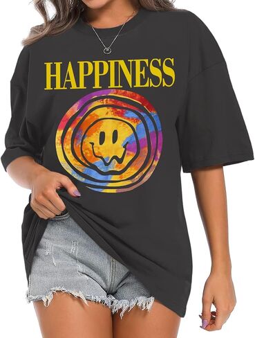 Slogan Graphic Boyfriend Tees Gym Oversized Aesthetic Letter Print T Shirts for Women Trendy Drop Shoulder Tshirt in Saudi Arabia