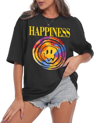 Slogan Graphic Boyfriend Tees Gym Oversized Aesthetic Letter Print T Shirts for Women Trendy Drop Shoulder Tshirt in Saudi Arabia