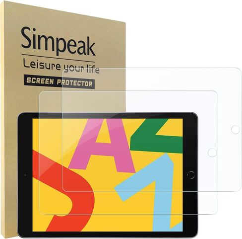واقي شاشة Simpeak مكون من قطعتين متوافق مع iPad 10.2 (موديل 2021/2020/2019، الجيل التاسع/الثامن/السابع)، مكتمل من الزجاج المقوى عالي الدقة للكمبيوتر اللوحي [بدون فقاعات] [مضاد لبصمات الأصابع] in Saudi Arabia