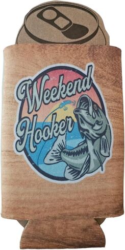 Funny Fishing Weekend Hooker Lady womens Girls Fisherman Christmas Gift Can Cooler Coozie Beverage Slim Bottle Bobbers Fishy Me Rod Pole Adult Humor Lake Mothers Day (Blue TieDye Single, Regular Can) in Saudi Arabia