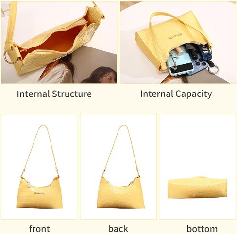 Shoulder Bag for Women Small Hobo Bag Tote Clutch Purse for Women, Mini Tote Bag for Party Work Outdoor Activities (Yellow) in Saudi Arabia