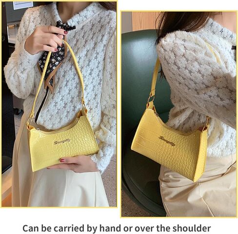 Shoulder Bag for Women Small Hobo Bag Tote Clutch Purse for Women, Mini Tote Bag for Party Work Outdoor Activities (Yellow) in Saudi Arabia