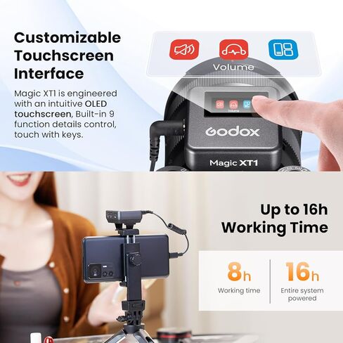 ميكروفون GODOX Magic XT1 اللاسلكي Lavalier للكاميرا، Android، iPhone 15، الكمبيوتر الشخصي، صوت 48 كيلو هرتز/24 بت، مستقبل شاشة تعمل باللمس، إلغاء الضوضاء، نطاق 2.4G لاسلكي 200 متر (656 قدم) لـ TikTok Vlog Youtuber in Saudi Arabia