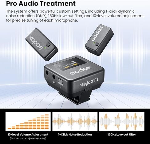 ميكروفون GODOX Magic XT1 اللاسلكي Lavalier للكاميرا، Android، iPhone 15، الكمبيوتر الشخصي، صوت 48 كيلو هرتز/24 بت، مستقبل شاشة تعمل باللمس، إلغاء الضوضاء، نطاق 2.4G لاسلكي 200 متر (656 قدم) لـ TikTok Vlog Youtuber in Saudi Arabia