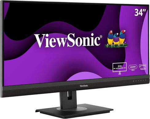 شاشة ViewSonic VG3456A مقاس 34 بوصة 21:9 فائقة الدقة QHD 1440p IPS مع تصميم مريح، 100 وات USB C، قاعدة توصيل مدمجة، جيجابت إيثرنت للمنزل والمكتب in Saudi Arabia