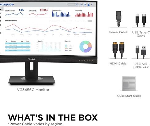 شاشة ViewSonic VG3456A مقاس 34 بوصة 21:9 فائقة الدقة QHD 1440p IPS مع تصميم مريح، 100 وات USB C، قاعدة توصيل مدمجة، جيجابت إيثرنت للمنزل والمكتب in Saudi Arabia