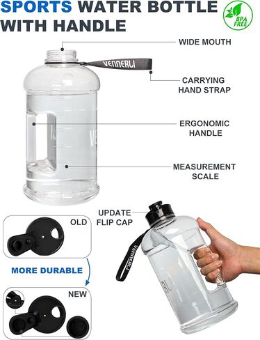 VENNERLI Water Bottle with Handle Portable Large Plastic Water Bottles for Adults BPA-free Half Gallon Water Bottle Reusable 2 Liter Water Jugs for Outdoor Hiking Fitness Travel Camping Cycling in Saudi Arabia