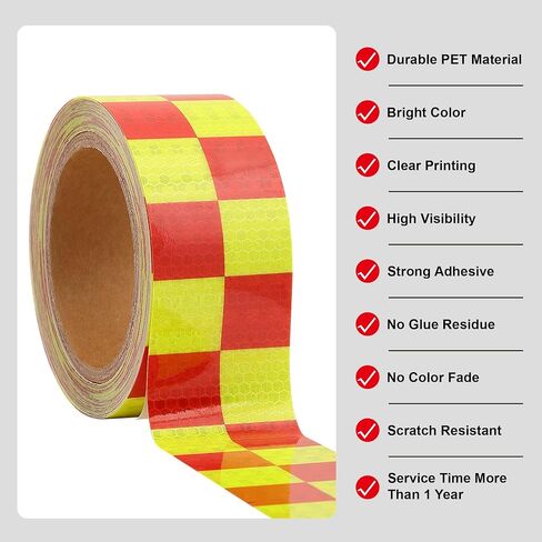 Checker Reflective Safety Tape Outdoor Waterproof Red & Yellow High Visibility Reflective Tape 2 Inch x33 Feet Reflective Hazard Caution Warning Tape Reflector Conspicuity Tape in Saudi Arabia