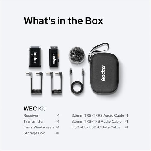 GODOX WEC Kit1 ميكروفون لاسلكي 2.4 جيجا هرتز مع خاصية إلغاء الضوضاء 656 قدم نظام ميكروفون لاسلكي لطية صدر السترة لكاميرات DSLR/iPhone/Android in Saudi Arabia