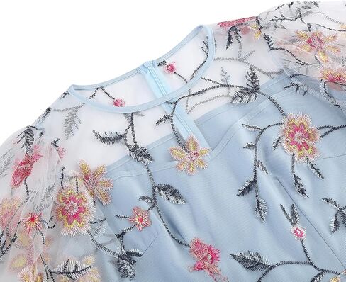 Women's 1950s Floral Embroidered Dress Short Sleeve Mesh Vintage Cocktail Swing Dress Wedding Party Evening Prom in Saudi Arabia