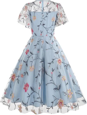 Women's 1950s Floral Embroidered Dress Short Sleeve Mesh Vintage Cocktail Swing Dress Wedding Party Evening Prom in Saudi Arabia