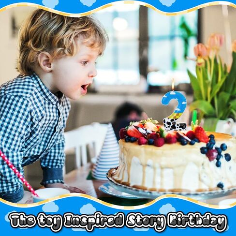 لعبة إلهام قصة عيد ميلاد عدد الشموع الكرتون قصة عيد ميلاد كعكة توبر الشموع السماء الزرقاء والسحابة البيضاء البقرة شمعة عيد ميلاد لصبي فتاة لوازم ديكور الحفلات (رقم 2) in Kuwait